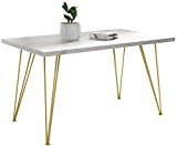 WFL GROUP Rechteckig Ausziehbarer Golden Esstisch - Loft Style Tisch mit Metallbeinen - 120 bis 220 cm - Industrieller Glamour Tisch für Wohnzimmer - Weißer Marmor - 120 cm