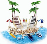 Gallop Chic Strand-Mikrolandschaft Miniliegestuhl Strandkorb Sonnenschirm Kleine Palme Deko Accessoires, 16 Stück Miniatur-Ornament-Set für DIY, Zen Garten Dekoration, Einzigartiges Geschenk
