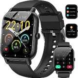 Nerunsa Smartwatch für Damen Herren, 1,85 Zoll Touchscreen Smart Watch mit Anrufe, IP68 Wasserdicht Fitnessuhr mit Herzfrequenzmonitor Schlafmonitor Schrittzähler, Sportuhr für iOS Android, Grau