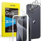 SPARIN für iPhone 15 Pro Max Panzer Schutz Glas, 3+3 Stück Schutzfolie und Kameraschutz mit Positionierhilfe, 9H Härte Panzerfolie, HD Displayschutz