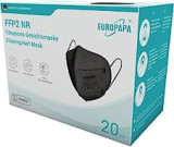 EUROPAPA 20x FFP2 Schwarz Maske Atemschutzmaske 5-Lagen Staubschutzmasken hygienisch einzelverpackt Stelle zertifiziert EN149:2001+A1:2009 Mundschutzmaske EU2016/425