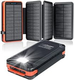 elzle Solar PowerBank 26800mAh, Solar Ladegerät mit 4 Sonnenkollektoren, Taschenlampe, Zwei 5V 2.1A USB-Ports Externer Akku Kompatibel Für Smartphones, Tablets Outdoor Camping Ladegerät
